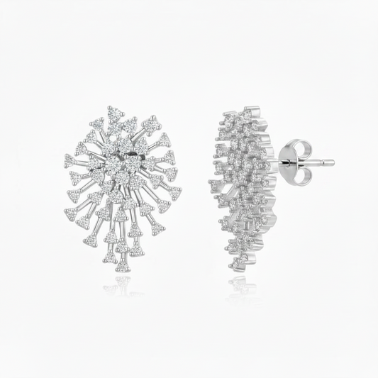 Sterling Silver CZ Starburst Stud Earrings
