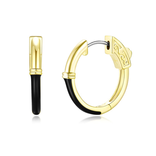 Surgical Steel Gold Plated Round Half Enamel Hoops