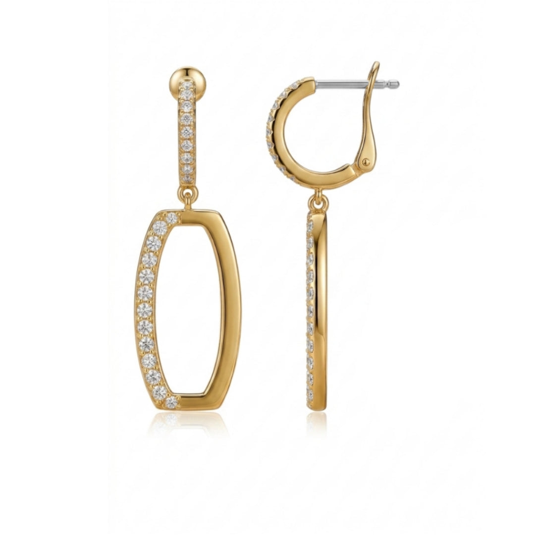 Titanium Post Two Tone CZ Hanging Earring