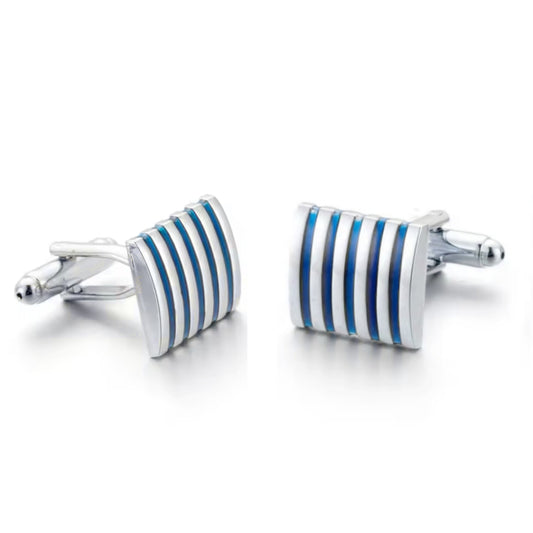 Silver Color Blue Striped Cufflinks