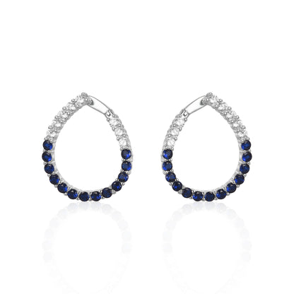Sterling Silver Clear and Sapphire or Ruby and CZ Front Back J Hoop Teardrop Earrings