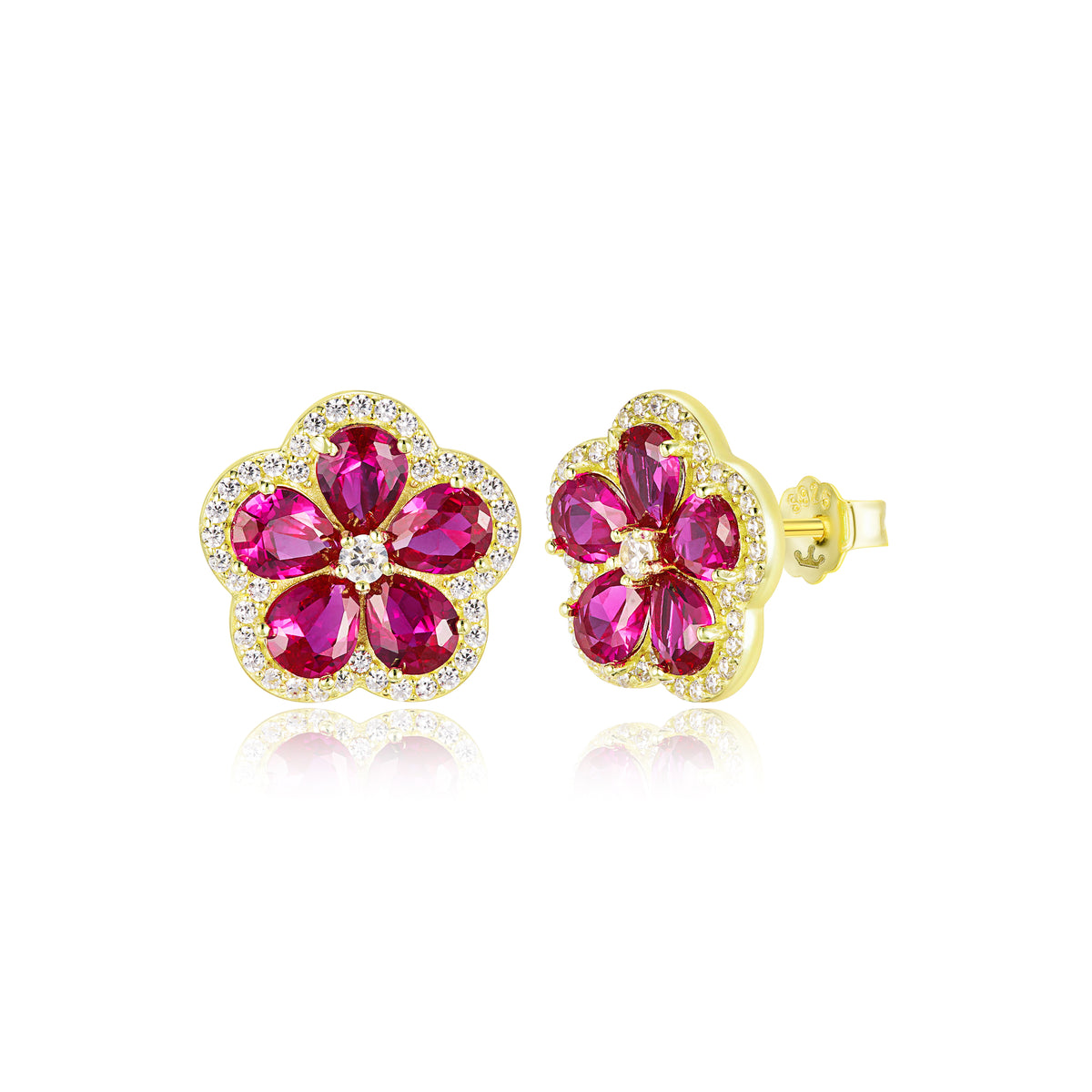 Sterling Silver Colored CZ Flower Stud Earrings