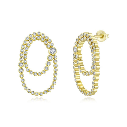 Double Oval Bezel CZ Hoop Earrings
