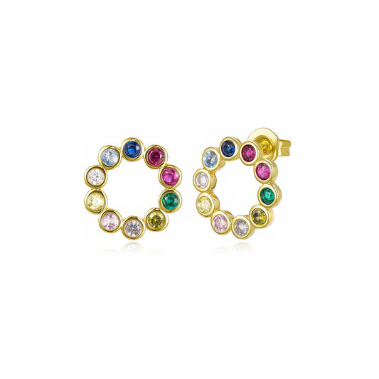 Surgical Steel Multicolor CZ Circle Stud Earrings