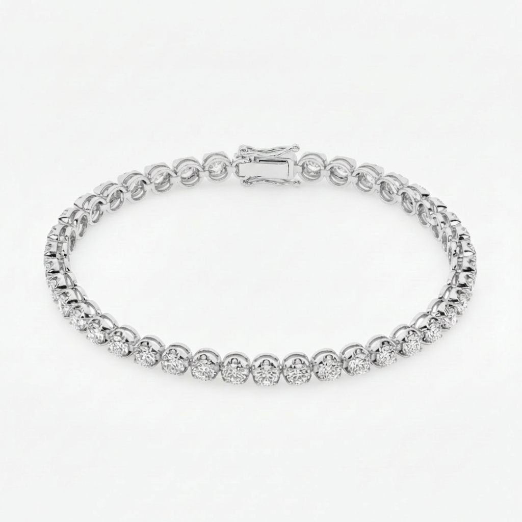 14K Buttercup Round Setting Diamond Tennis Bracelet