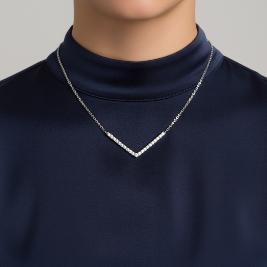 14K Lab Grown Diamond V Shaped Bar Necklace