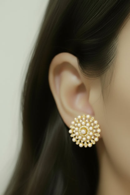 Pearl & CZ Stud Earrings - 18mm Gold Plated Sterling Silver