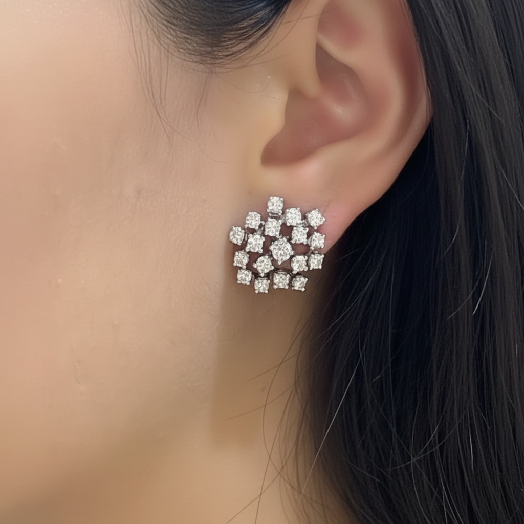 14K Lab Grown Diamond Cluster Earrings