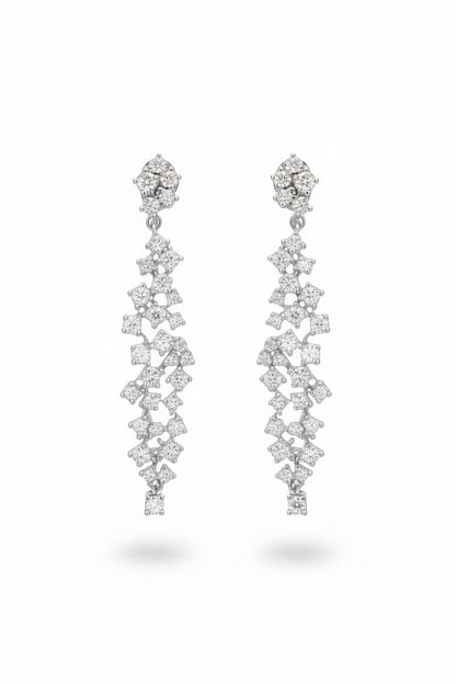 14K Gold Cascading Diamond Cluster Drop Earrings - 2.48 CTW