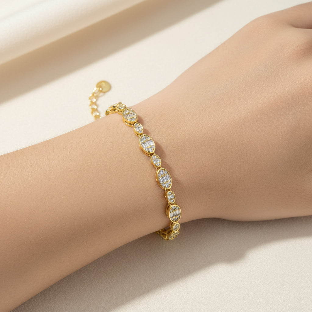 Oval Cluster CZ Link Bracelet