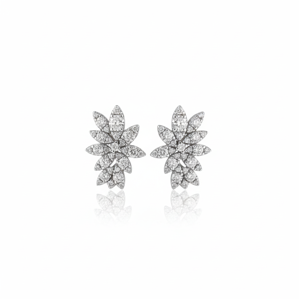 Intricate Lab-Grown Diamond Botanical Cluster Earrings (14k White Gold)