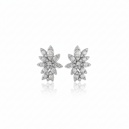 Intricate Lab-Grown Diamond Botanical Cluster Earrings (14k White Gold)