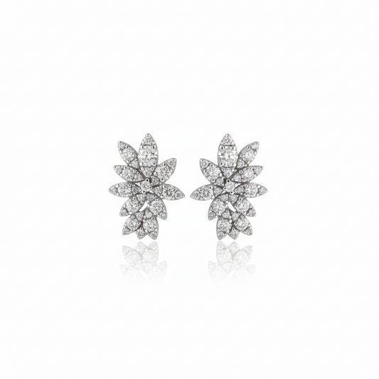 Intricate Lab-Grown Diamond Botanical Cluster Earrings (14k White Gold)