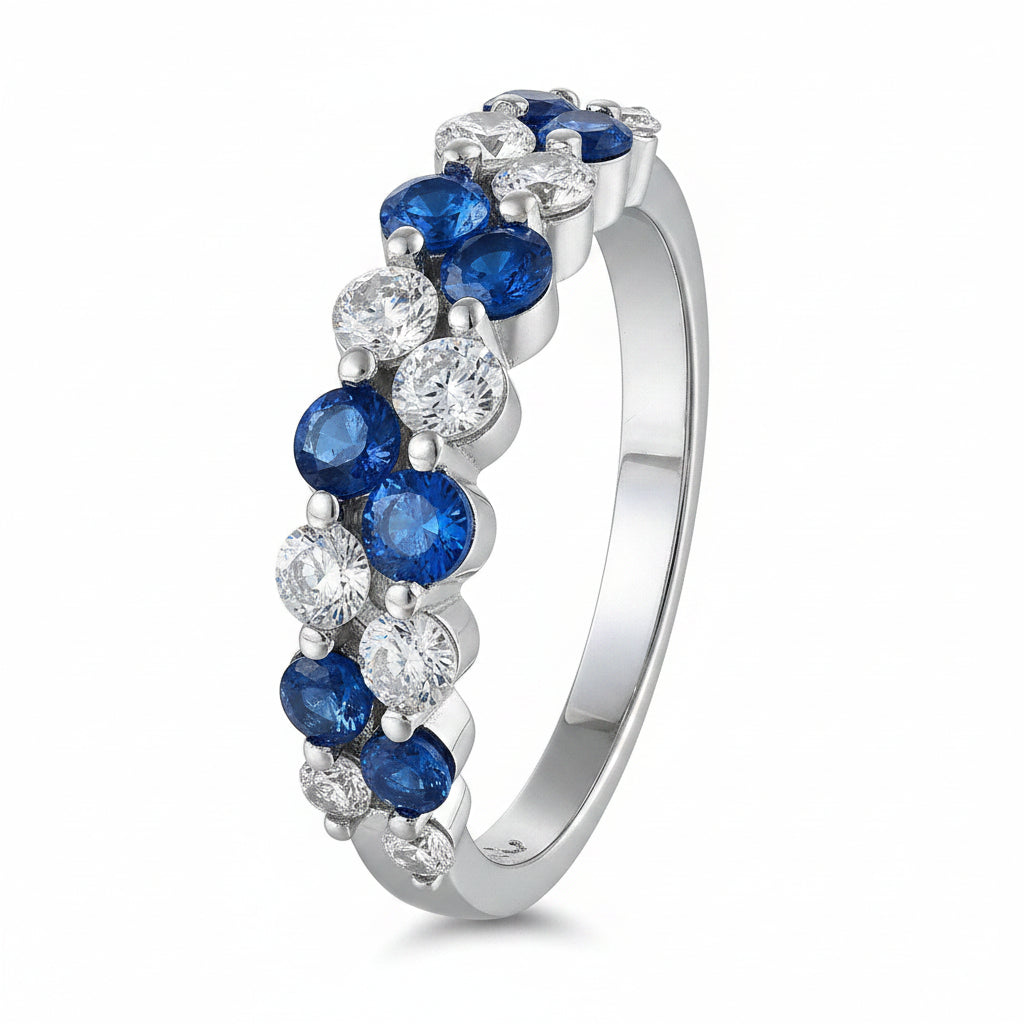 Sterling Silver Double Row CZ Band Ring