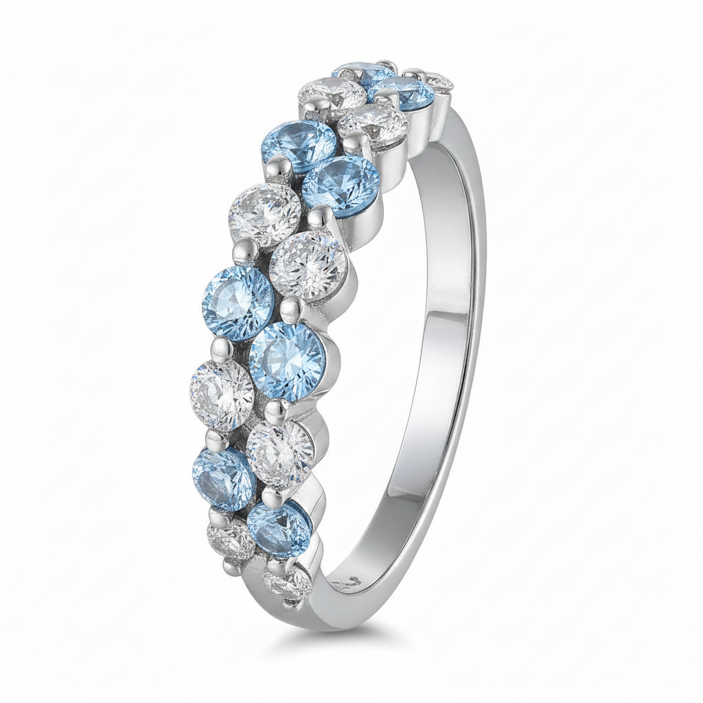 Sterling Silver Double Row CZ Band Ring