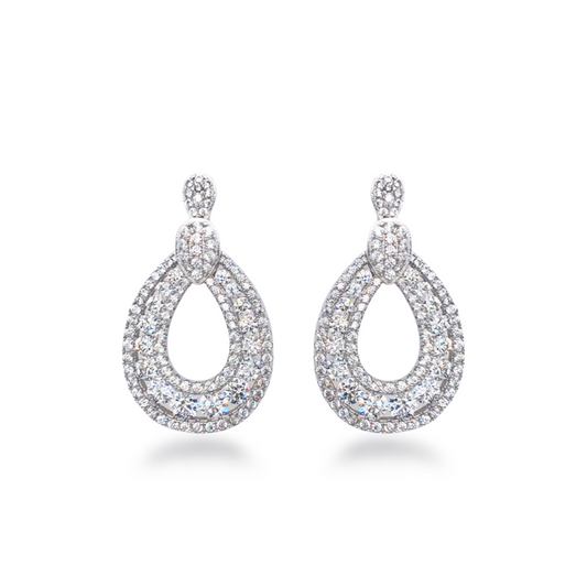 Rhodium Plated Sterling Silver Micropave CZ Small Teardrop Earrings