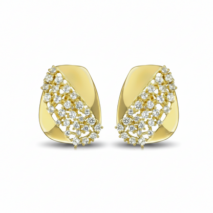 Sterling Silver Gold Plated Rectangular Shaped With CZ Stud Earrings