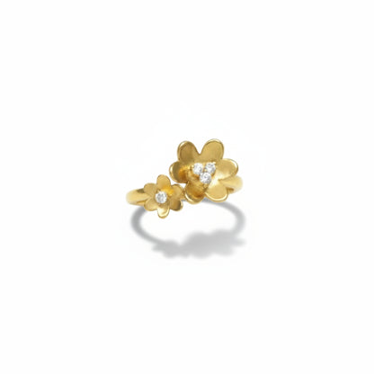 Gold Plated Sterling Silver Shiny Double Flower With CZ Size 8 Ring