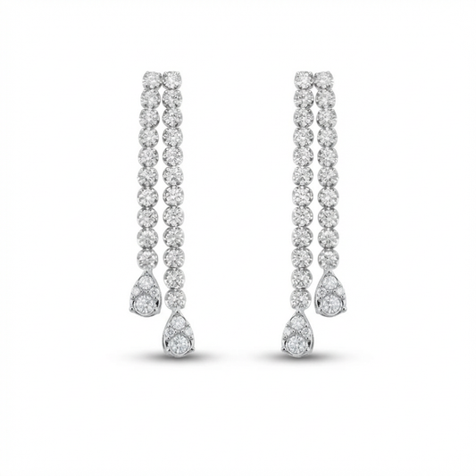 14K Double Strand Lab Grown Diamond Tennis Buttercup Setting Teardrop Earrings 2.22ct
