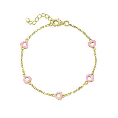 Sterling Silver Gold Plated Outline Enamel Heart Bracelet
