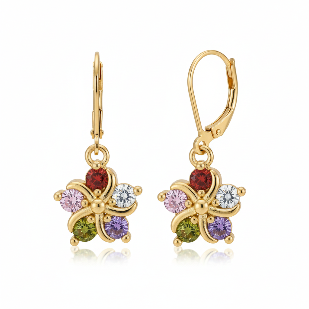 Surgical Steel Colored CZ Flower Earrings