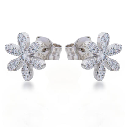 Sterling Silver Six Thin Petal Flower Stud Earrings