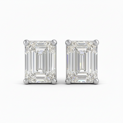 3.16ct Emerald Cut Lab Grown Diamond Solitaire Stud Earrings in 14K Gold
