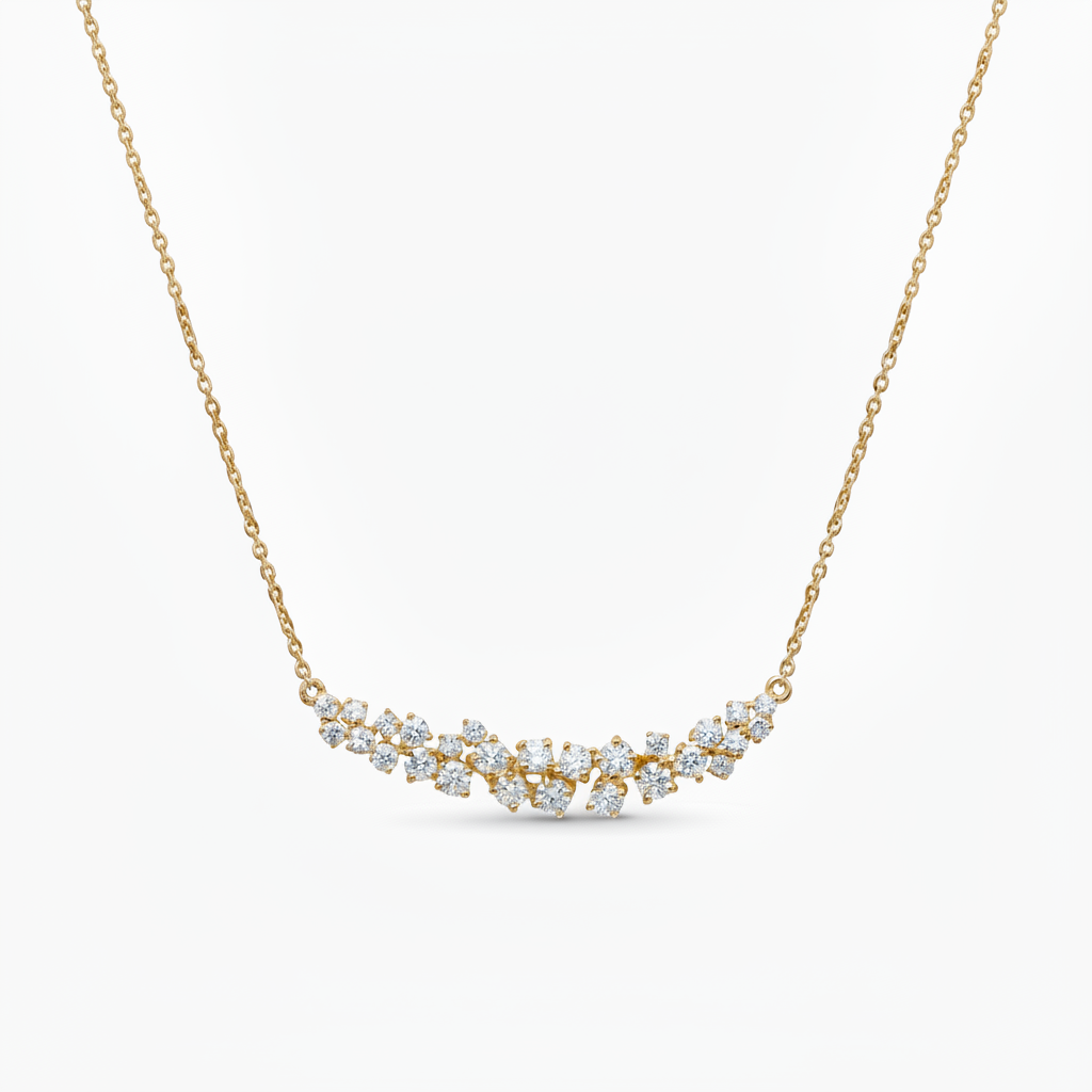 14K Scattered Diamond Curved Bar Necklace