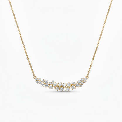 14K Scattered Diamond Curved Bar Necklace