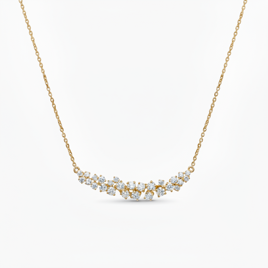 14K Scattered Diamond Curved Bar Necklace