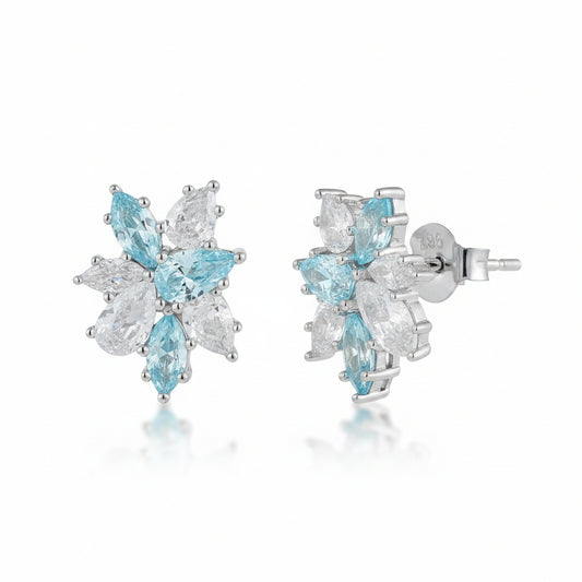 Sterling Silver Multi Shape With Light Blue CZ Stud Earrings