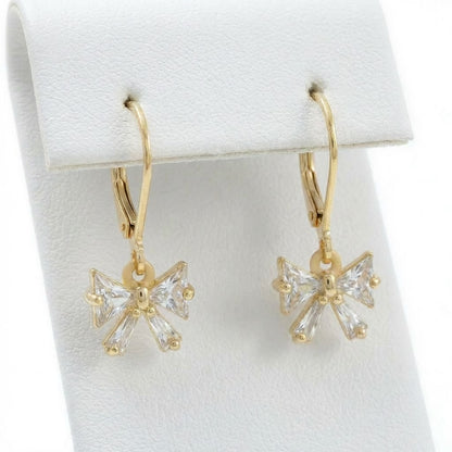 Bowknot Earrings with Triangle and Baguette CZ - Kids & Teens Surgical Steel
