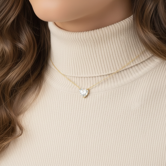 14k Gold Lab Grown Heart Shaped Diamond Solitaire Necklace