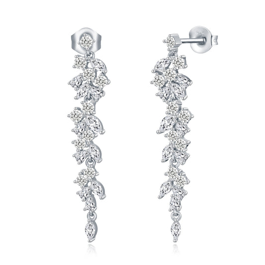 Sterling Silver Cascading Fancy Shape Thin Dangling CZ Earring