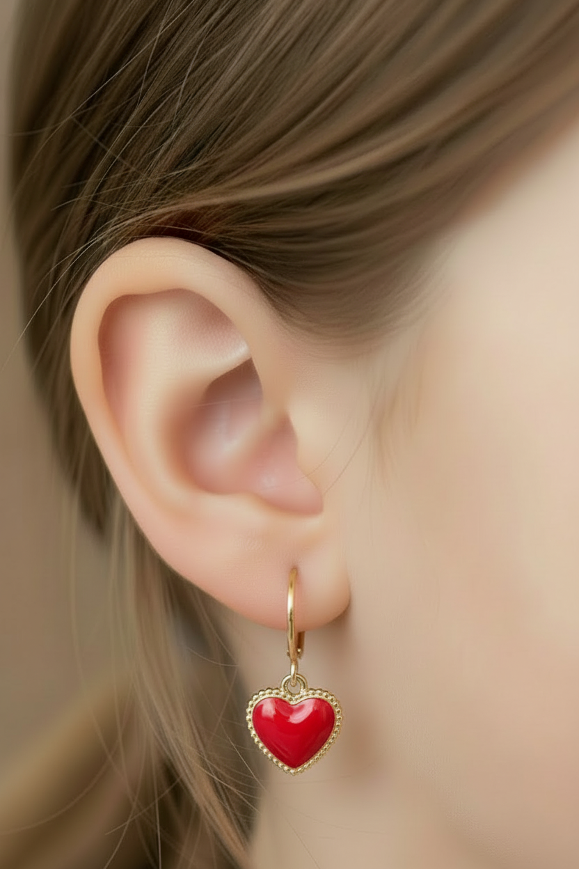 Enamel Heart Dangle Earrings - Surgical Steel Leverbacks