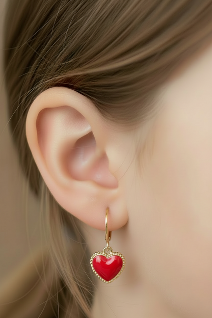 Enamel Heart Dangle Earrings - Surgical Steel Leverbacks