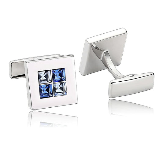 Silver Color Square Cufflinks with Square Blue Stones