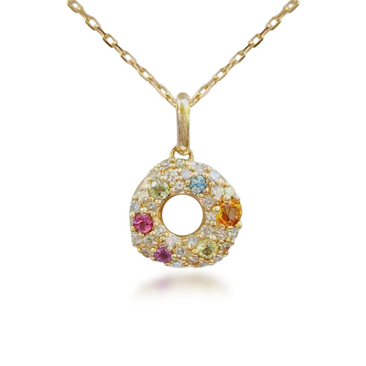 10k Gold Multicolor Sapphire Small Circle Necklace