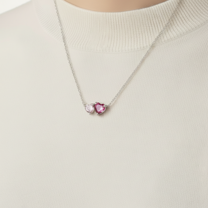 Sterling Silver Pink Double Heart Necklace