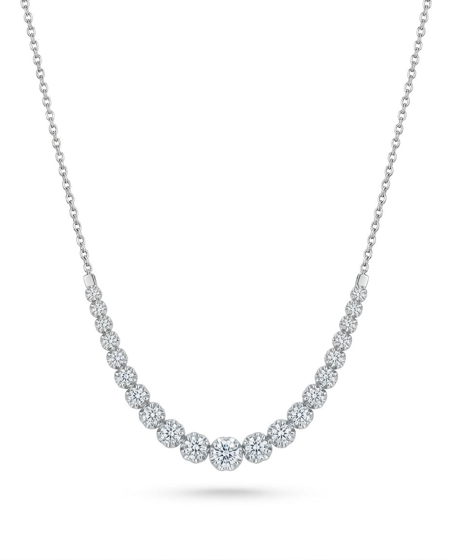 14K 21 Stone Graduated Lab Grown Diamond Soft Buttercup Setting Bar Necklace