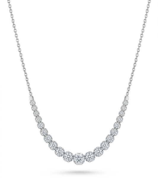 14K 21 Stone Graduated Lab Grown Diamond Soft Buttercup Setting Bar Necklace