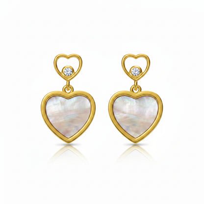 Surgical Steel Gold Plated Double Heart With Mother Of Pearl Earring