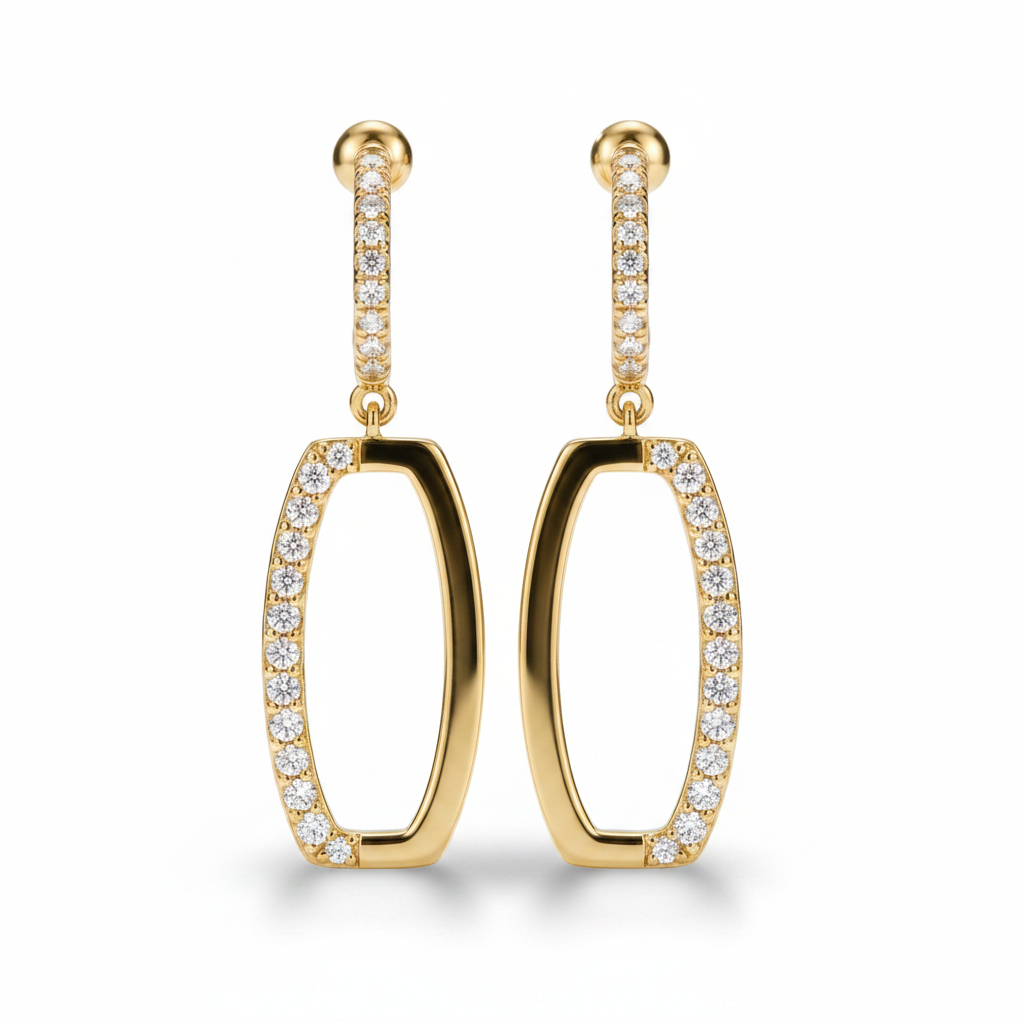 Titanium Post Two Tone CZ Hanging Earring