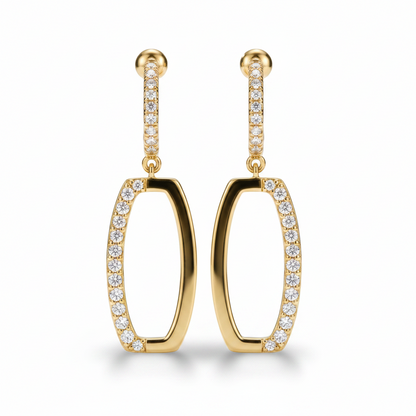 Titanium Post Two Tone CZ Hanging Earring