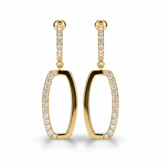 Titanium Post Two Tone CZ Hanging Earring