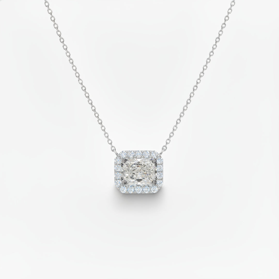14K Radiant or Emerald Cut Halo CVD Lab Grown Diamond Necklace