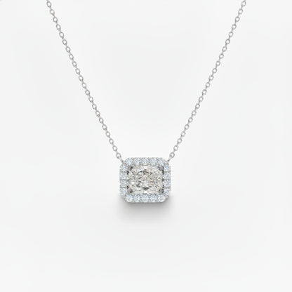 14K Radiant or Emerald Cut Halo CVD Lab Grown Diamond Necklace