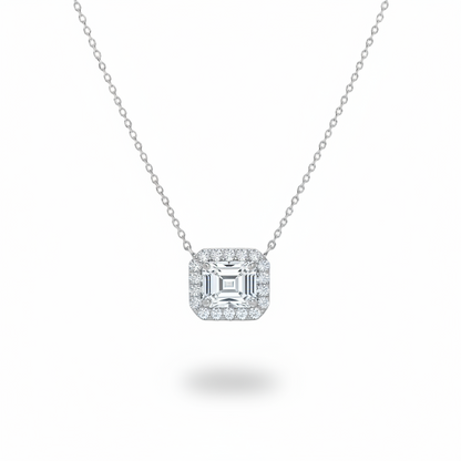 14K Radiant or Emerald Cut Halo CVD Lab Grown Diamond Necklace