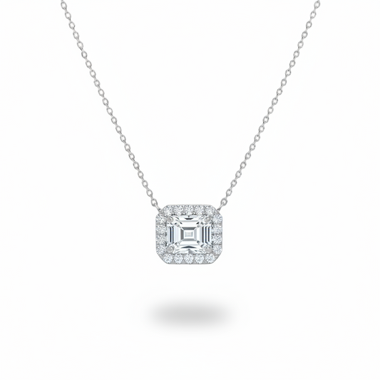 14K Radiant or Emerald Cut Halo CVD Lab Grown Diamond Necklace