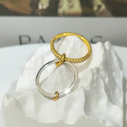 Sterling Silver Two Tone Interlocking Stacked Ring Set